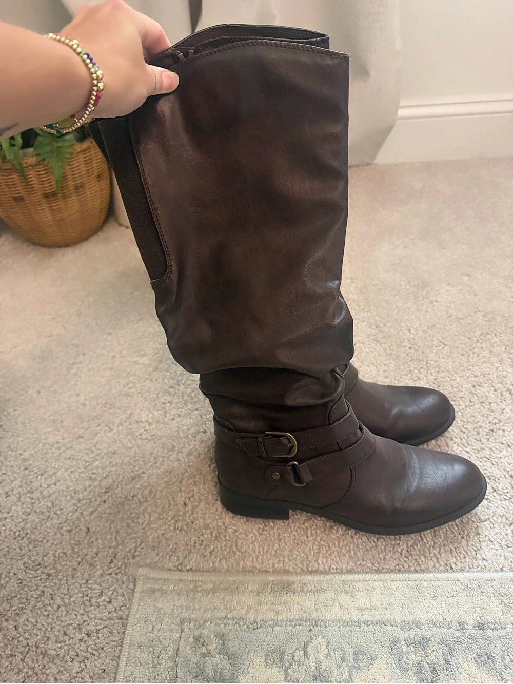 Women's Tall Buckle Boots in Brown
